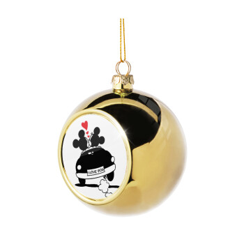 Love Car, Golden Christmas tree ball ornament 8cm