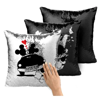 Love Car, Μαξιλάρι καναπέ Μαγικό Μαύρο με πούλιες 40x40cm περιέχεται το γέμισμα