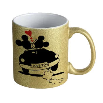 Love Car, Κούπα Χρυσή Glitter που γυαλίζει, κεραμική, 330ml