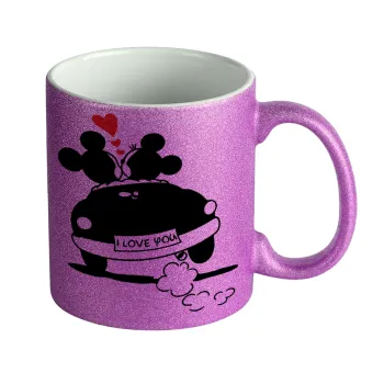 Love Car, Κούπα Μωβ Glitter που γυαλίζει, κεραμική, 330ml