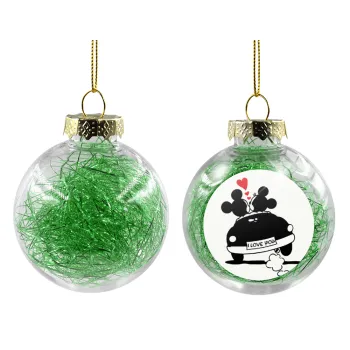 Love Car, Transparent Christmas tree ball ornament with green filling 8cm