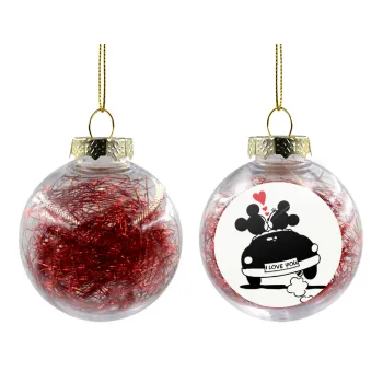 Love Car, Transparent Christmas tree ball ornament with red filling 8cm