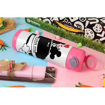 Love Car, Easter candle, Childrens hot water bottle, stainless steel, with safety straw, PINK (500ml)