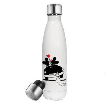 Love Car, Μεταλλικό παγούρι θερμός Λευκό (Stainless steel), διπλού τοιχώματος, 500ml