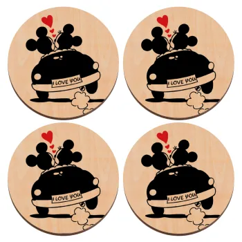 Love Car, ΣΕΤ x4 Σουβέρ ξύλινα στρογγυλά plywood (9cm)