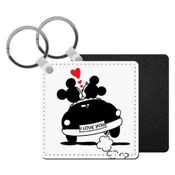 Love Car, Μπρελόκ Δερματίνη, τετράγωνο ΜΑΥΡΟ (5x5cm)
