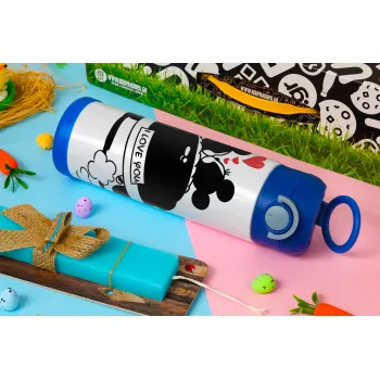 Love Car, Easter candle, Childrens hot water bottle, stainless steel, with safety straw, BLUE (500ml)