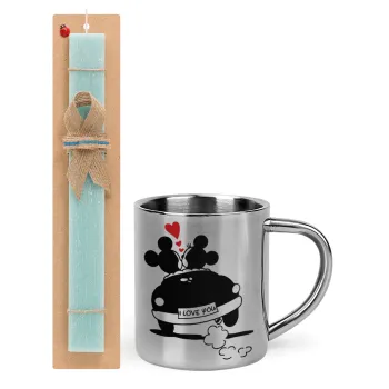 Love Car, Easter Set, metallic thermal cup (300ml) & aromatic flat Easter candle (30cm) (TURQUOISE)