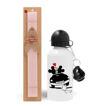 Love Car, Easter Set, metallic aluminum bottle (500ml) & aromatic flat Easter candle (30cm) (PINK)