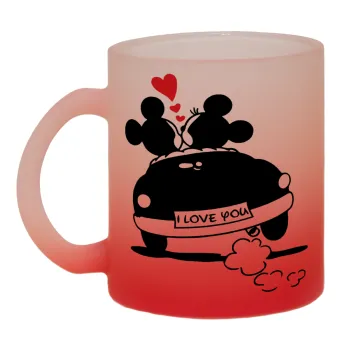 Love Car, Κούπα γυάλινη δίχρωμη με βάση το κόκκινο ματ, 330ml