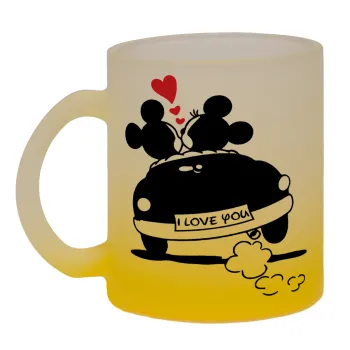 Love Car, Κούπα γυάλινη δίχρωμη με βάση το κίτρινο ματ, 330ml