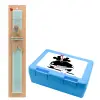 Easter Set, children's snack container BLUE & Easter aromatic flat candle (30cm) (TURQUOISE)