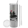 Tumbler stainless steel Silver 600ml, with metal straw & cleaning brush