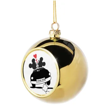 Love Car, Golden Christmas tree ball ornament 8cm
