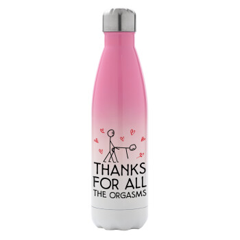 Thanks for all the orgasms, Metal mug thermos Pink/White (Stainless steel), double wall, 500ml