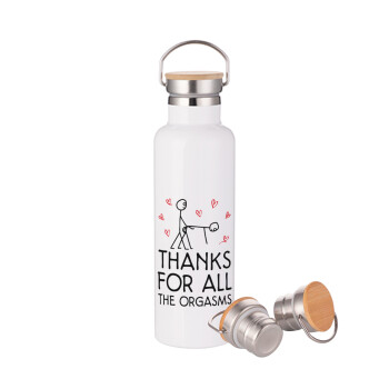 Thanks for all the orgasms, Stainless steel White with wooden lid (bamboo), double wall, 750ml
