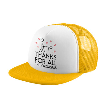 Thanks for all the orgasms, Καπέλο Ενηλίκων Soft Trucker με Δίχτυ Κίτρινο/White (POLYESTER, ΕΝΗΛΙΚΩΝ, UNISEX, ONE SIZE)