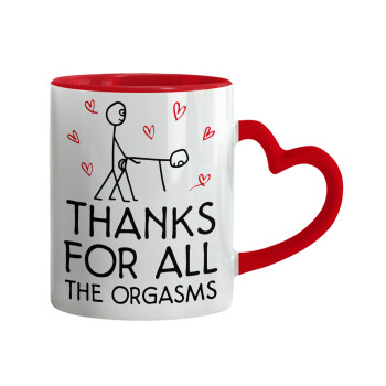 Thanks for all the orgasms, Κούπα καρδιά χερούλι κόκκινη, κεραμική, 330ml