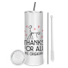 Tumbler stainless steel 600ml, with metal straw & cleaning brush