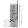 Tumbler stainless steel Silver 600ml, with metal straw & cleaning brush
