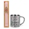 Easter Set, metallic thermal cup (300ml) & aromatic flat Easter candle (30cm) (PINK)