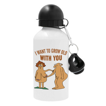 I want to grow old with you, Metal water bottle, White, aluminum 500ml