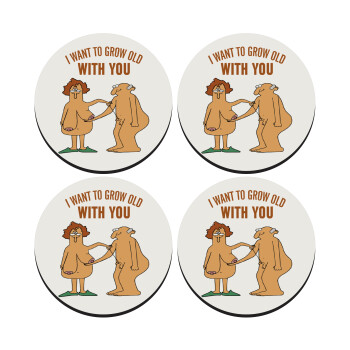 I want to grow old with you, SET of 4 round wooden coasters (9cm)