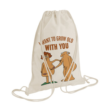 I want to grow old with you, Backpack bag GYMBAG natural (28x40cm)