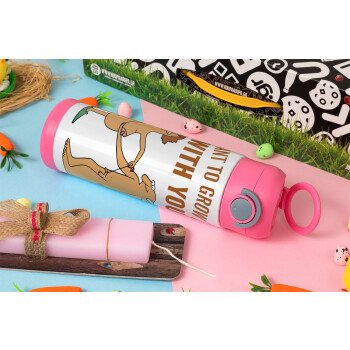 I want to grow old with you, Πασχαλινή Λαμπάδα με Παιδικό παγούρι θερμό, ανοξείδωτο, με καλαμάκι ασφαλείας, ΡΟΖ (500ml)