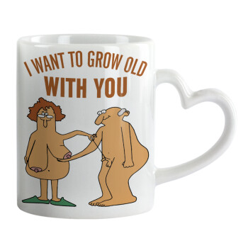 I want to grow old with you, Mug heart handle, ceramic, 330ml