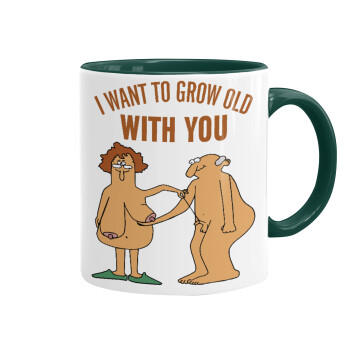 I want to grow old with you, Mug colored green, ceramic, 330ml