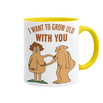 I want to grow old with you, Mug colored yellow, ceramic, 330ml