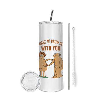 I want to grow old with you, Eco friendly stainless steel tumbler 600ml, with metal straw & cleaning brush