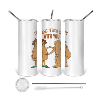 I want to grow old with you, 360 Eco friendly stainless steel tumbler 600ml, with metal straw & cleaning brush
