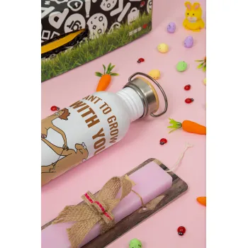 I want to grow old with you, Πασχαλινή Λαμπάδα με παγούρι μεταλλικό (620ml, stainless steel) & κερί αρωματικό πλακέ (30cm) (ΡΟΖ)