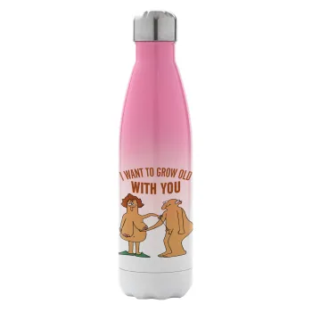 I want to grow old with you, Metal mug thermos Pink/White (Stainless steel), double wall, 500ml