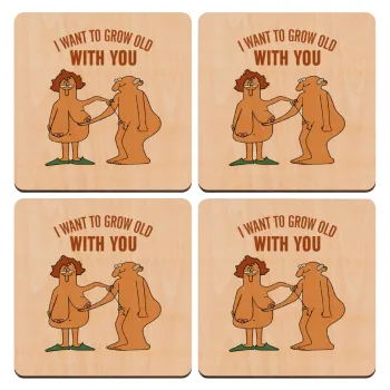 I want to grow old with you, ΣΕΤ x4 Σουβέρ ξύλινα τετράγωνα plywood (9cm)