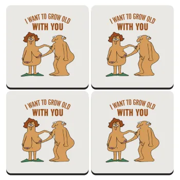 I want to grow old with you, ΣΕΤ 4 Σουβέρ ξύλινα τετράγωνα (9cm)