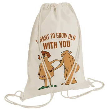 I want to grow old with you, Backpack bag GYMBAG natural (28x40cm)