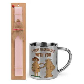 I want to grow old with you, Easter Set, metallic thermal cup (300ml) & aromatic flat Easter candle (30cm) (PINK)