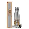 Easter Set, metallic Inox water bottle (750ml) & aromatic flat Easter candle (30cm) (GRAY)