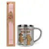 Easter Set, metallic thermal cup (300ml) & aromatic flat Easter candle (30cm) (PINK)