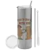 Tumbler ποτήρι θερμό Ασημένιο από ανοξείδωτο ατσάλι 600ml, με μεταλλικό καλαμάκι & βούρτσα καθαρισμού