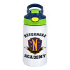 Wednesday Nevermore Academy University, Παιδικό παγούρι θερμό, ανοξείδωτο, με καλαμάκι ασφαλείας, πράσινο/μπλε (350ml)