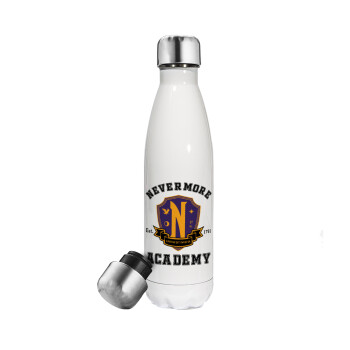 Wednesday Nevermore Academy University, Metal mug thermos White (Stainless steel), double wall, 500ml