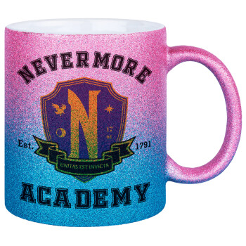 Wednesday Nevermore Academy University, Κούπα Χρυσή/Μπλε Glitter, κεραμική, 330ml