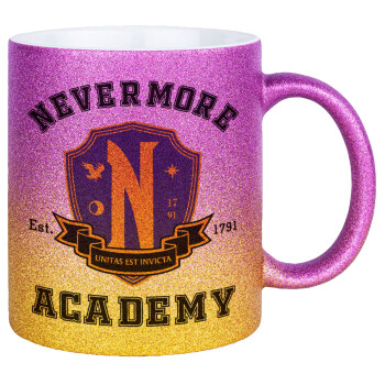 Wednesday Nevermore Academy University, Κούπα Χρυσή/Ροζ Glitter, κεραμική, 330ml
