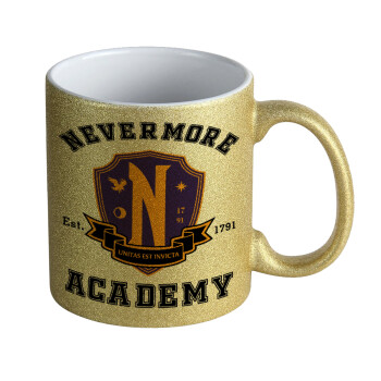 Wednesday Nevermore Academy University, Κούπα Χρυσή Glitter που γυαλίζει, κεραμική, 330ml