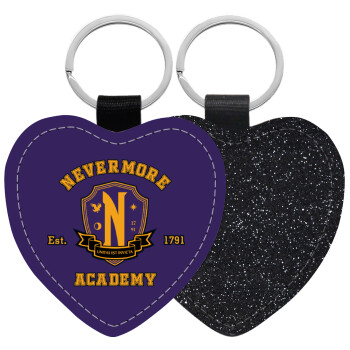 Wednesday Nevermore Academy University, Μπρελόκ PU δερμάτινο glitter καρδιά ΜΑΥΡΟ