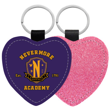 Wednesday Nevermore Academy University, Μπρελόκ PU δερμάτινο glitter καρδιά ΡΟΖ